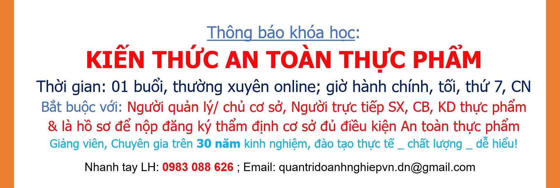 KHÓA HỌC: KIẾN THỨC AN TOÀN THỰC PHẨM