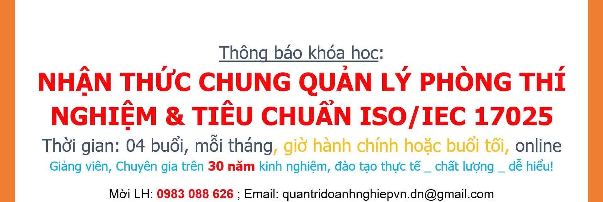 ĐÀO TẠO NHẬN THỨC QUẢN LÝ PTN & TIÊU CHUẨN ISO/IEC 17025